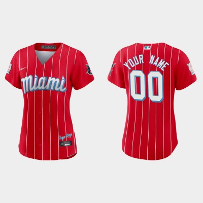 Miami Marlins Custom Women's Nike 2021 City Connect Authentic MLB Jersey Red